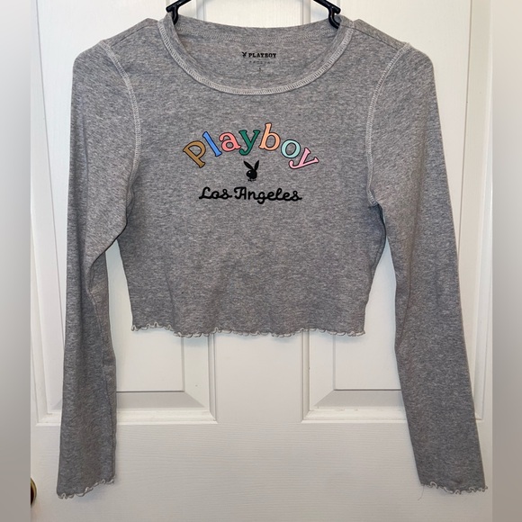PLAYBOY Tops - Playboy Pacsun Gray Long Sleeve Crop Top